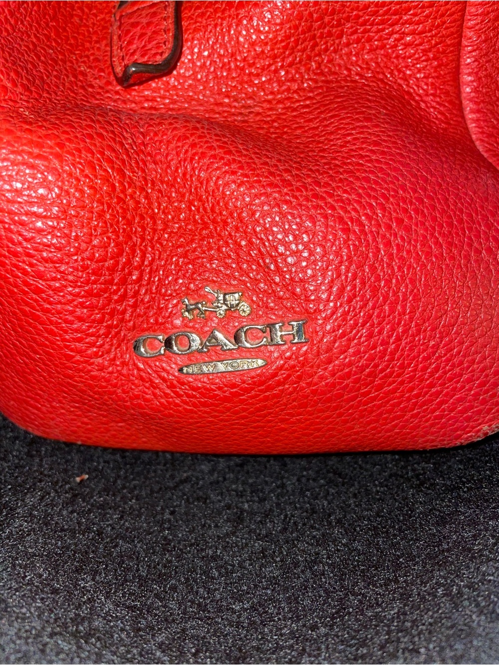 Coach Red Pebbled Leather Shoulder Bag with Gold Logo